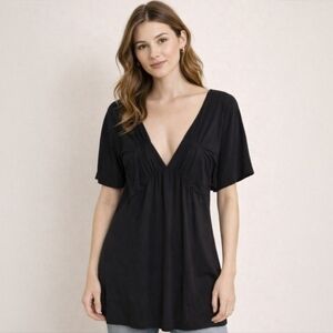 CDR Black V-Neck Flutter Sleeve Tunic Top Boho Whimsigoth Dark Brown Size Medium